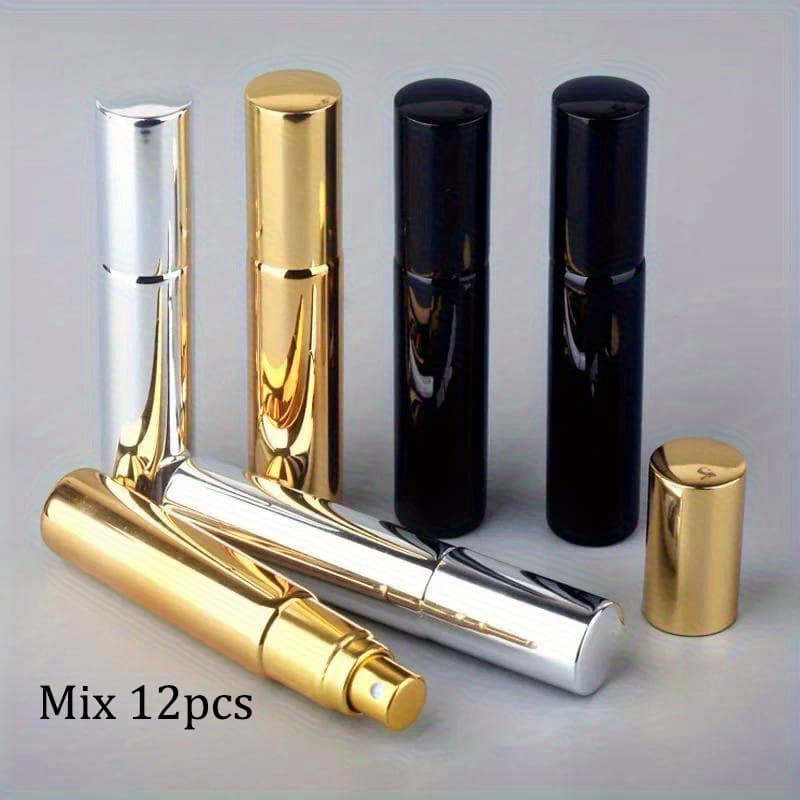 TEMU 12pcs 10ml Portable Glass Refillable Perfume Bottle With Aluminum Atomizer Spray Bottles Empty Containers