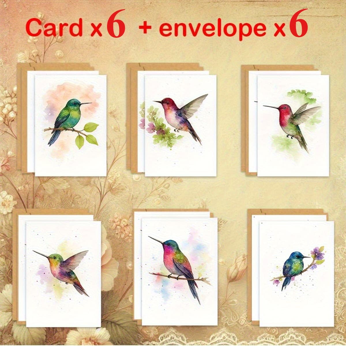 TEMU A Set Of 12 Watercolor Hummingbird Greeting Cards With Envelopes, Perfect For To Use For Personal Notes, Thank You Letters, Invitations, Birthday Celebrations, Anniversaries