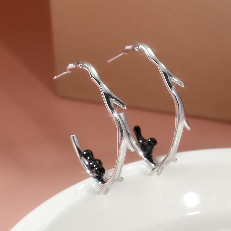 TEMU Creative Abstract Bird Shaped Design Women's Earrings, Classic Silvery Black Earrings, Bohemian Style Women's Party Earrings, Holiday Jewelry Gifts