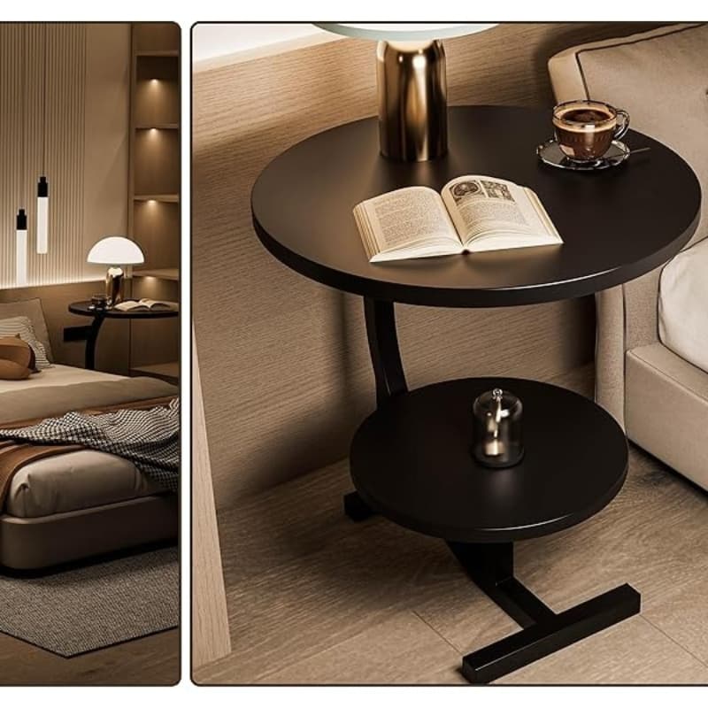 TEMU End Table, 2 Tiers Round Side Table, Sofa Small Side Table For Living Room, Bedroom, Bedside Small Space, Black