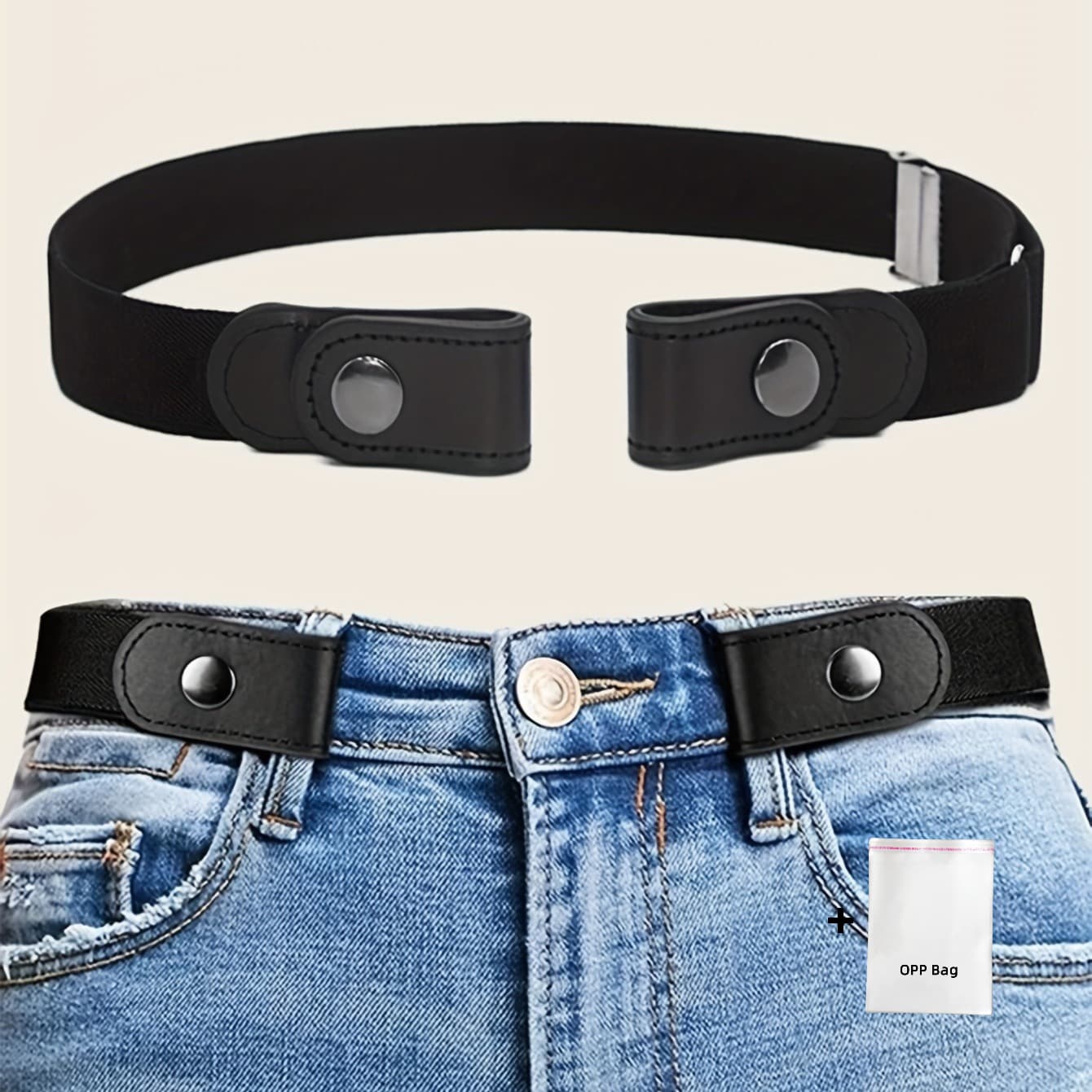 TEMU 1pc Adjustable No-hole Invisible Waist Belt For +1pc Opp Bag - Elastic Fit, Design, Casual Casual Attire, Hand Washable, Waist Tightener