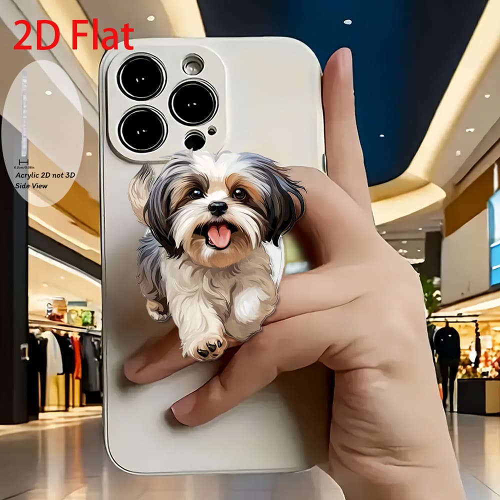 TEMU 2d Flat Fashionable Cute Running Smooth Hair Puppy Acrylic Retractable Mobile Phone Holder, -up Mobile Phone Holder, 2d Flat