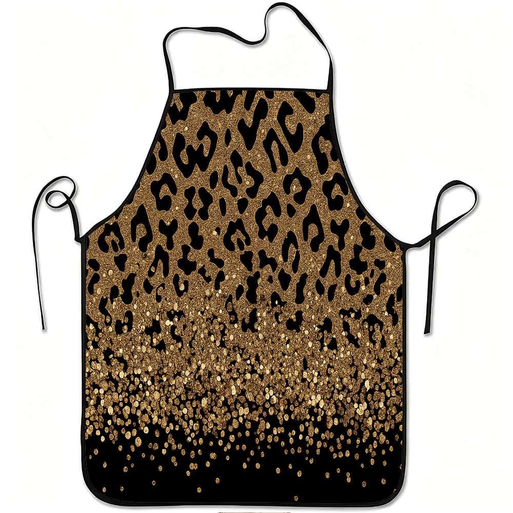 TEMU 1pc Glitter Leopard Print Apron, Durable And Easy To Clean, Adjustable Waistband, Polyester Material, For Kitchen Cooking, Gardening, Picking, Christmas Halloween
