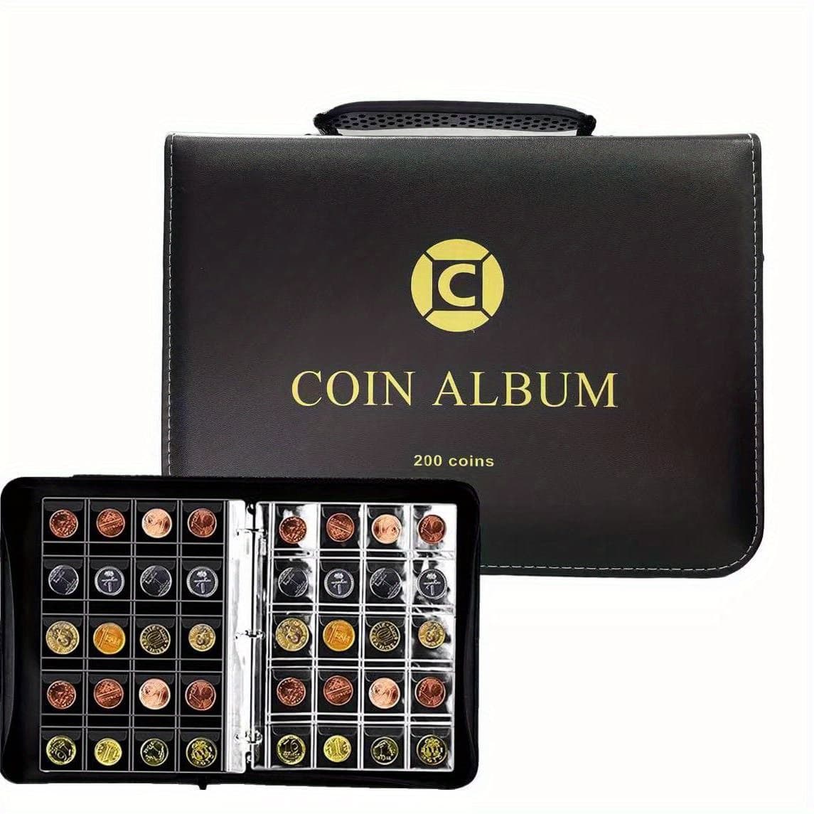 TEMU Coin Collection Holder Designed For Collectors With Zipper And Handle, Total Of 200 Pockets. Coin Display Storage Box For Collecting And Commemorative Suitable For 20/25/27/30mm