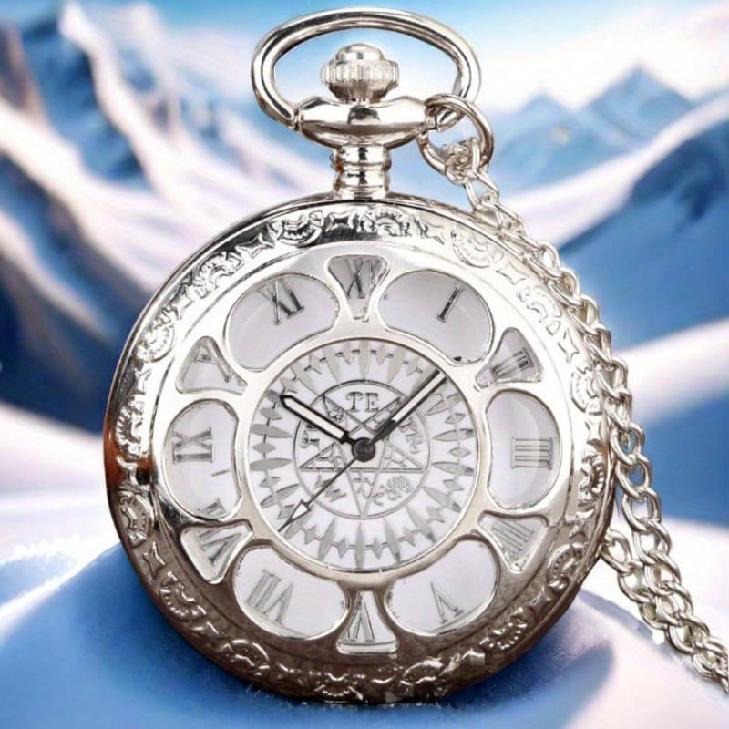 TEMU 1pc Silvery Hollow Flower Quartz Pocket Watch, Classic Necklace Pocket Watch Gifts, Halloween Christmas Birthday Present