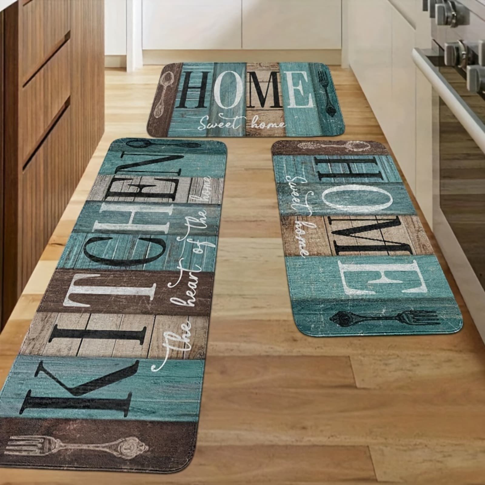 TEMU 3pcs Farmhouse Floor Mat Set, Rectangular, Soft, Suitable For Kitchen, Bathroom, Bedroom And Living Room, Home Decoration, Kitchen Rugs, Gifts For , Kitchen Accessories, Father's Day Gift