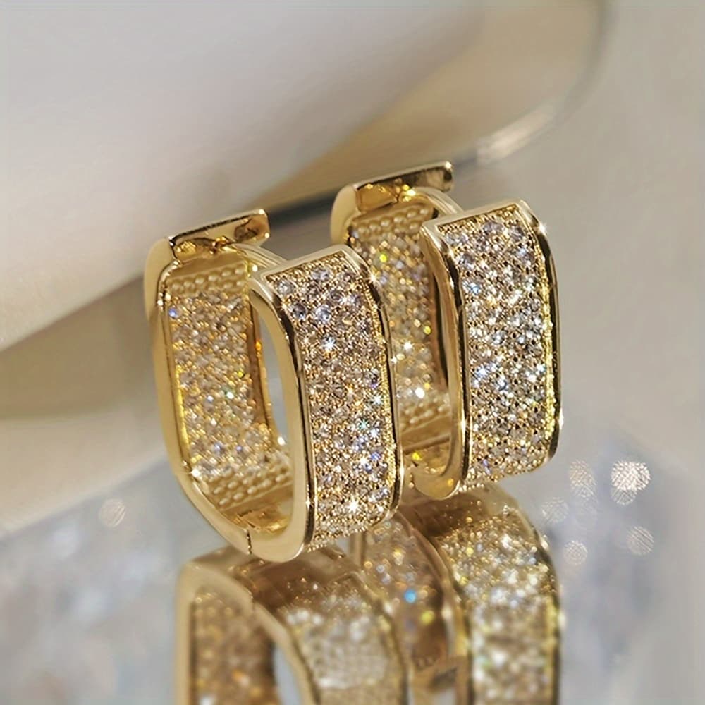 TEMU 1 Pair Women's Fashion Hoop Earrings Elegant Individual Full Pave Sparkling Synthetic Zirconia U-shaped Earrings Suitable For Women's Wedding Banquet Party Outfit Jewelry ( Optional)