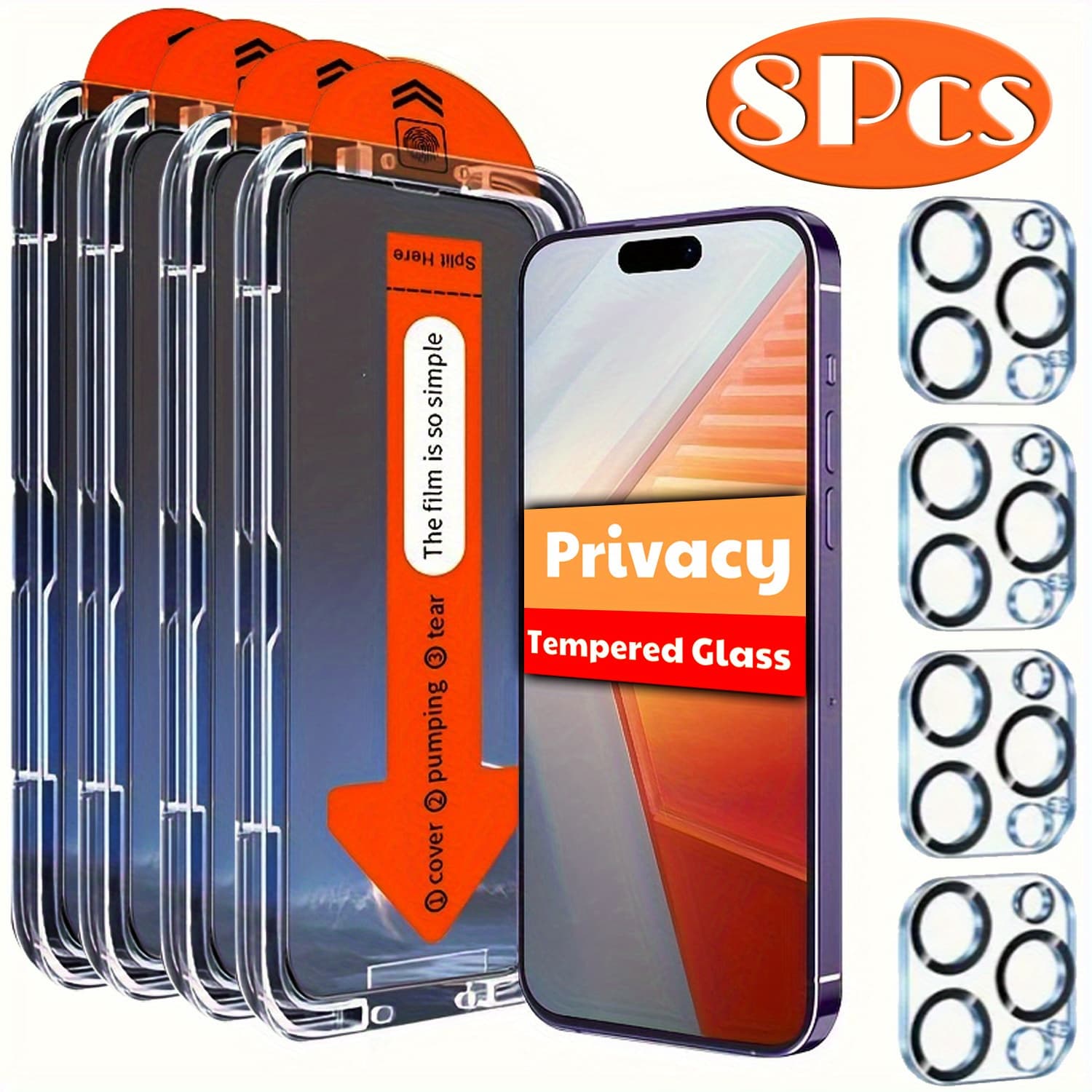 TEMU [4+4] Privacy Tempered Glass And Lens Protection Film, Screen Protectors Glossy End, Anti-scratch Application For Iphone 7 8 X Xs Max Xr Mini 11 12 13 14 15 Plus