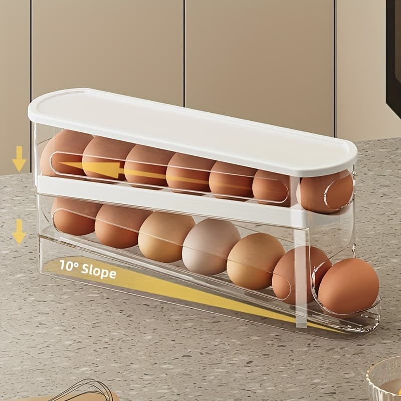 TEMU Space-saving Automatic Storage Rack For Refrigerator-large Capacity, 1/2/3 Layers, Durable Pp Pet Material, Egg Storage Box