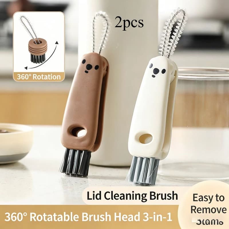 TEMU 2pcs Multi-functional Cup Lid Cleaning Brush, Stiff Bristle Brush, For Cups, Bottles And , Cute Couple Design