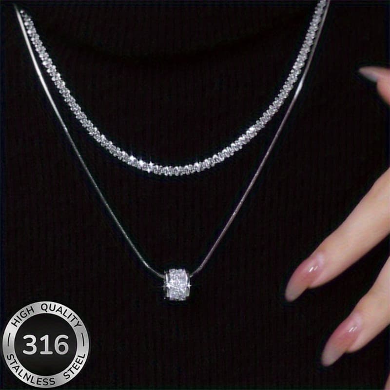 TEMU High Quality 316 316stainless Steel, New Fashionable And Luxurious Women' Layer Collarbone Chain, Suitable For Wearing With Sweaters