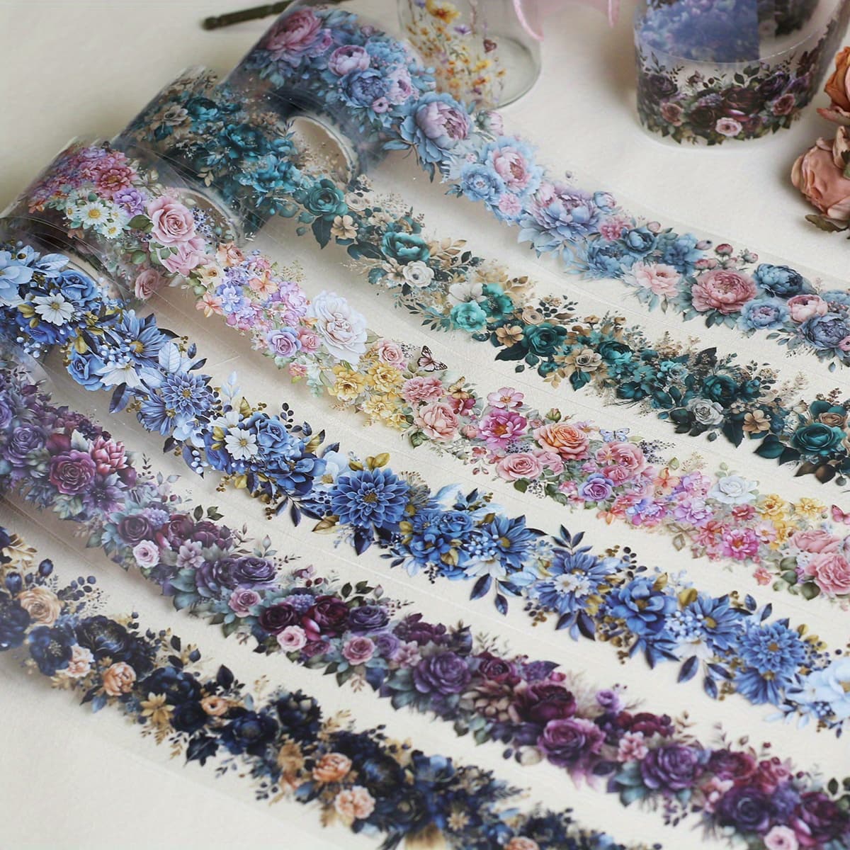 TEMU 6rolls Transparent Pet Tape Stickers Flowers Decorative Tape Stickers Set For Scrapbooking Junk Journal Diary Embelishment Collage Stickers