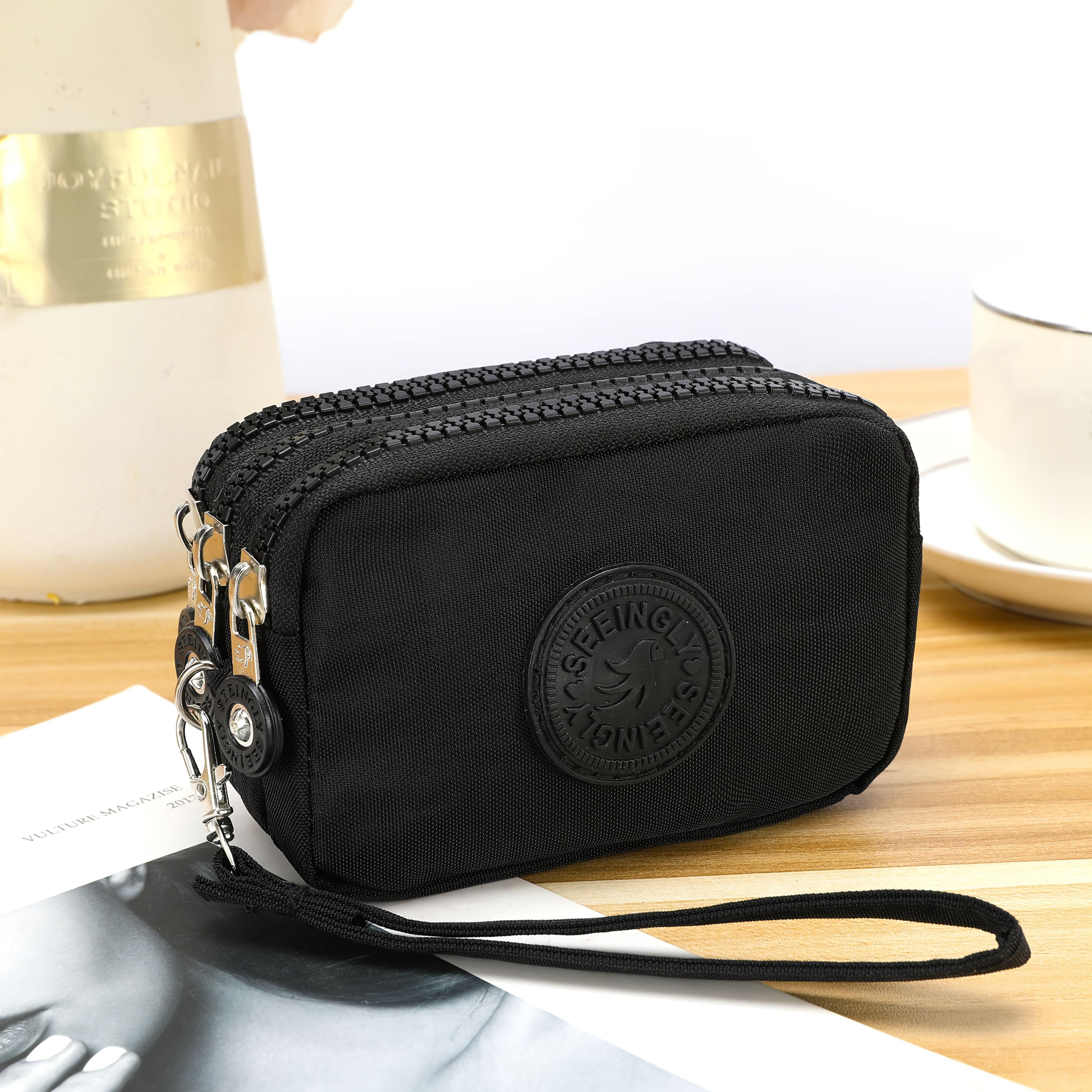 TEMU 1pc Nylon Coin Purse - A Mini Key Pouch With 3 Zippers, Perfect For Women As An Easy-to-manage Small Wallet