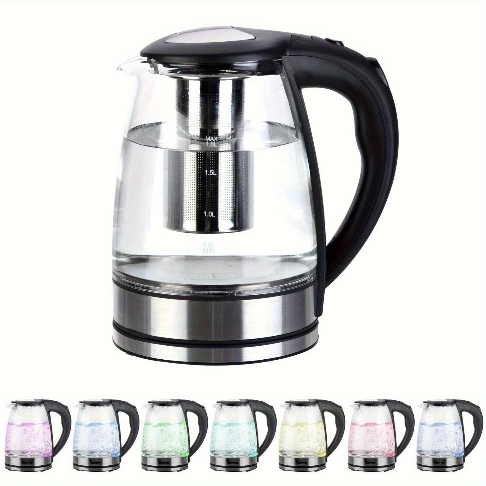 TEMU Electric Kettle 1.8l (1.9qt/ 60oz) Glass Water Kettle With Led Light, 1200w Fast Boiling, Auto Shut-off & Boil-