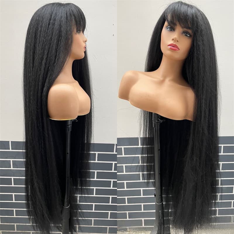 TEMU Alilb 46" Straight Cosplay Wig - Glueless Heat Resistant Synthetic Fiber Wig With Bangs, For , Unisex For , All - Elegant Style For Cosplay & Casual Attire