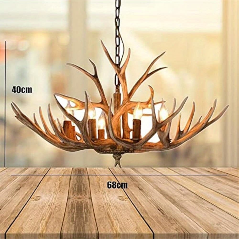 TEMU 6-light Resin Deer Antler Light Fixtures Vintage Deer Horn Ceiling Light Retro Country Chandelier Lighting Dia 27inch H 16inch For Living Room/ Dining Room/ Bar/ Cafe