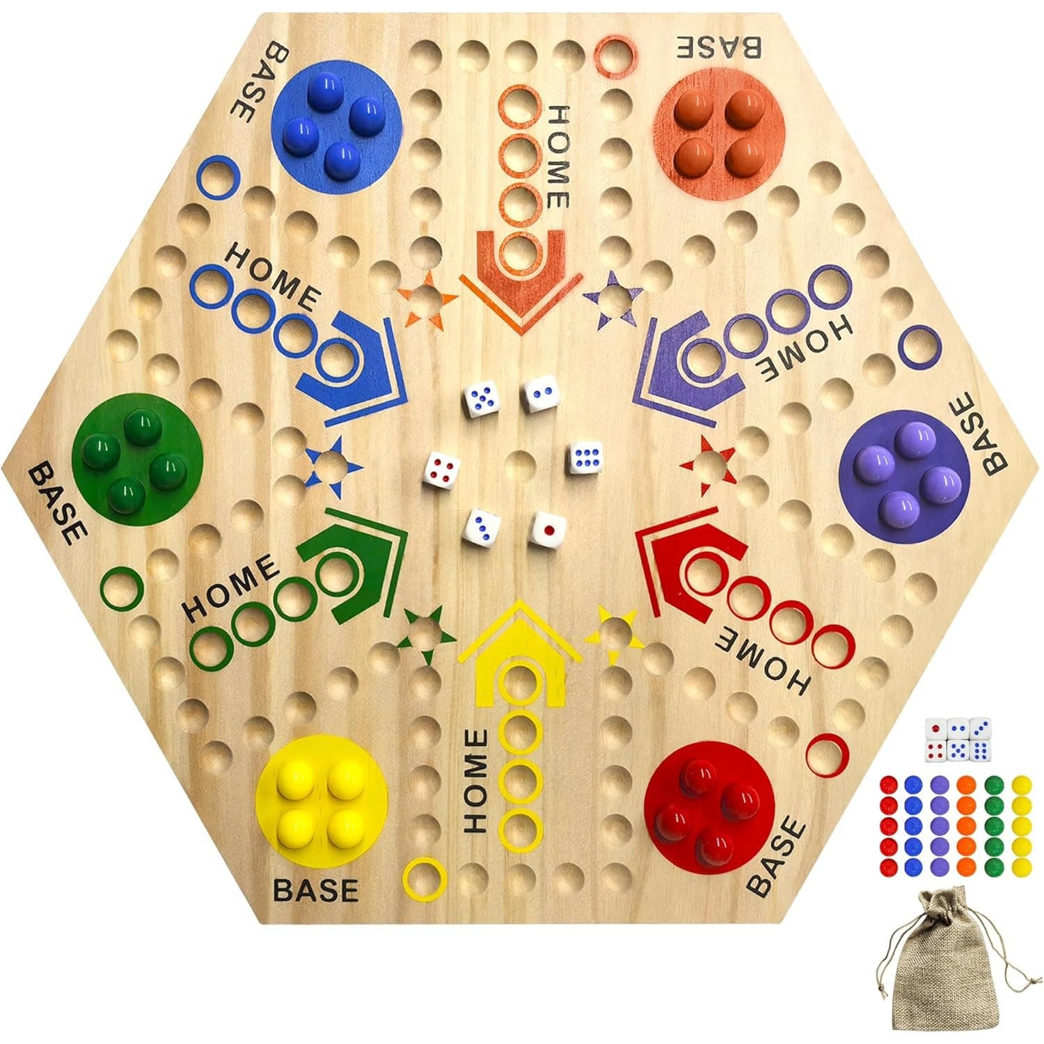 TEMU Double Sided Wooden Flying Chess Board Game - 2-6 Player Board Game - Includes 30 Marbles 6 Dice - - Interactive Dice Game - Easter And Gift.(38x38in)