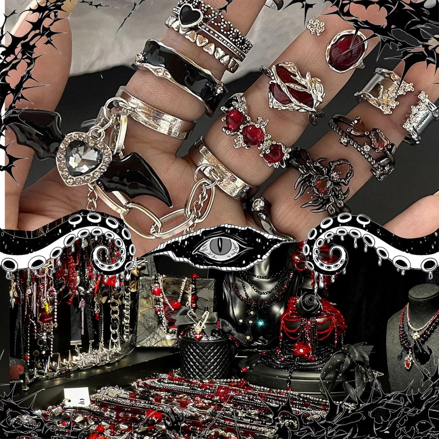 TEMU Mystical Gothic Jewelry Set 27pcs Jewelry Box For Women | Gift Set, Includes Necklace, Earrings, Ring - Unique Birthday Gift, Alloy, No Packaging Box