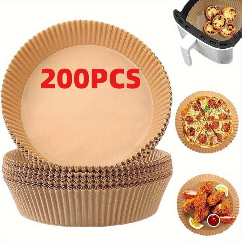 TEMU 50/100/200pcs Round Unbleached Air Fryer Liners. Thick Pre-cut Parchment Paper Features High Heat Resistance And Design. Ideal For Air Fryer, Oven, Frying Pan, Barbecue And Baking