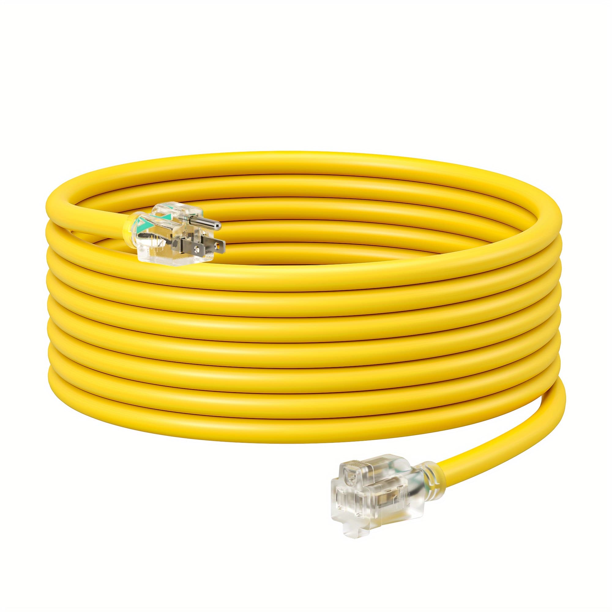TEMU 14ft Heavy Duty Extension Cord 12/ 3 Gauge Sjtw, 15a/ 125v/ 1875w With Led Lighted End (yellow, Grade)