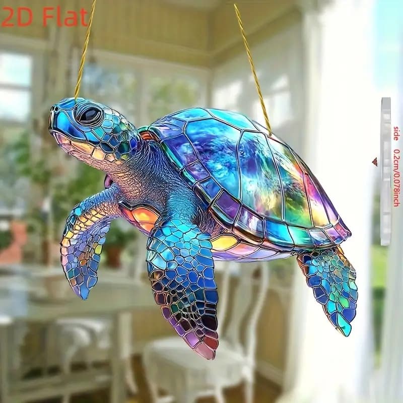TEMU 2d Flat, 2d Flat 1pc Bohemian Style Acrylic Catcher- 8*9.4inch Hanging Decoration, Colorful Blue And Purple Shell Design, No Electricity Required, Perfect For Home And Garden, Ideal , Use