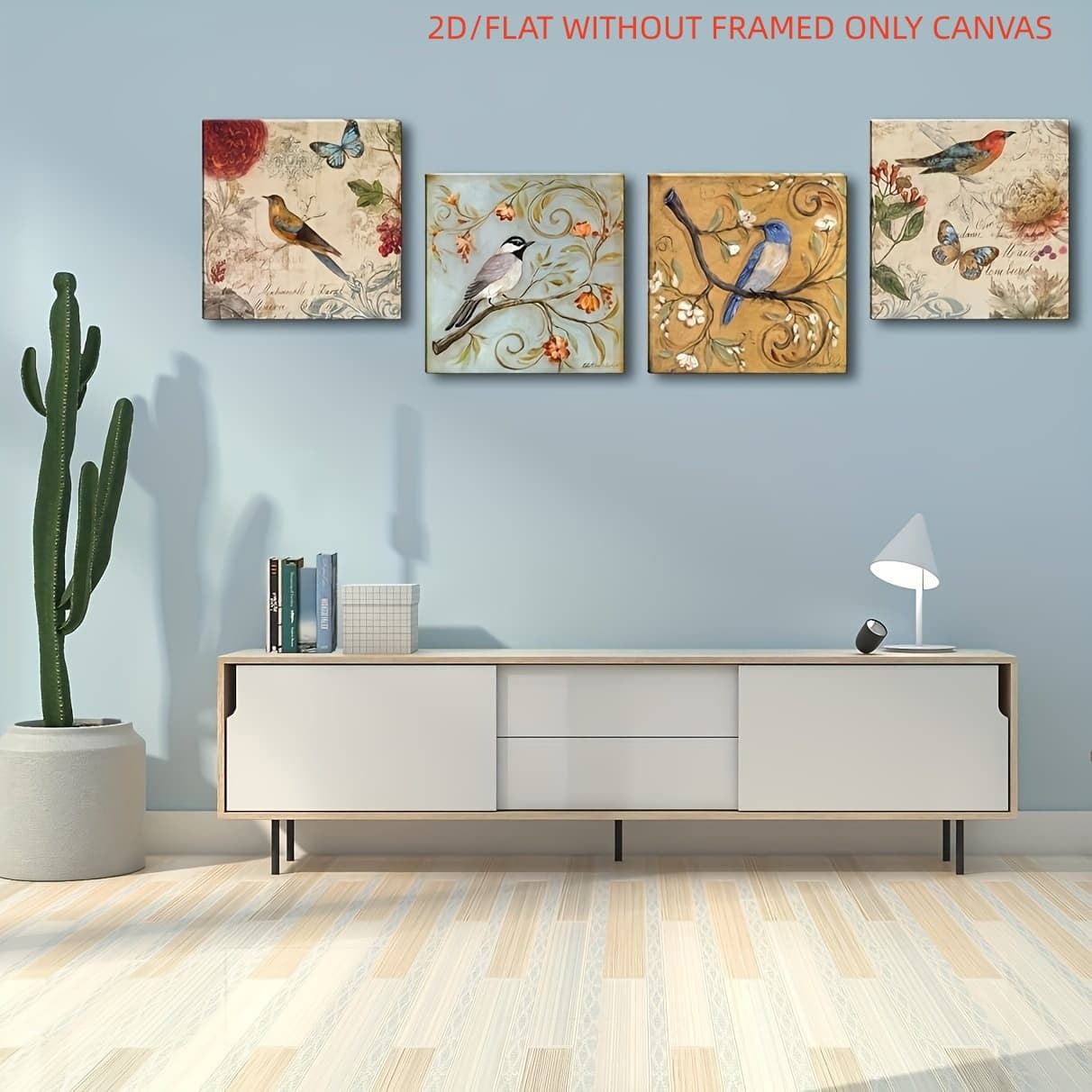 TEMU 2d Flat, 2d Flat, (2d Flat) Retro -panel Canvas Wall Art - Elegant Floral And Bird Patterns, Frameless Design, Suitable For Bedroom, Living Room, Or Office Decor Canvas