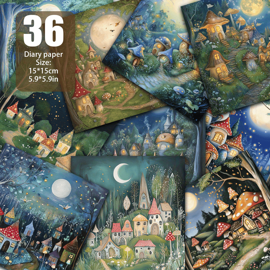 TEMU Mushroom Village Moonlight Tale, Hidden Miniature Mushroom House Village In The , Soft Moonlight Bathes With A Warm Halo, Lightly Dance In Sky
