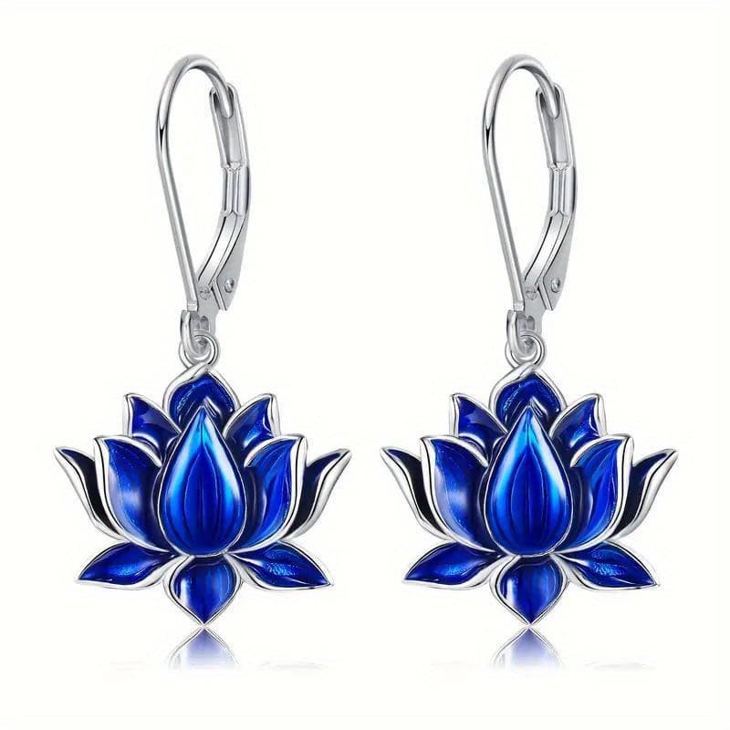 TEMU 1 Pair Of Women's Fashion Dangle Earrings Elegant Handcrafted Blue Porcelain For Lotus Flower Earrings For Daily Casual Wear, Wedding Banquet Party