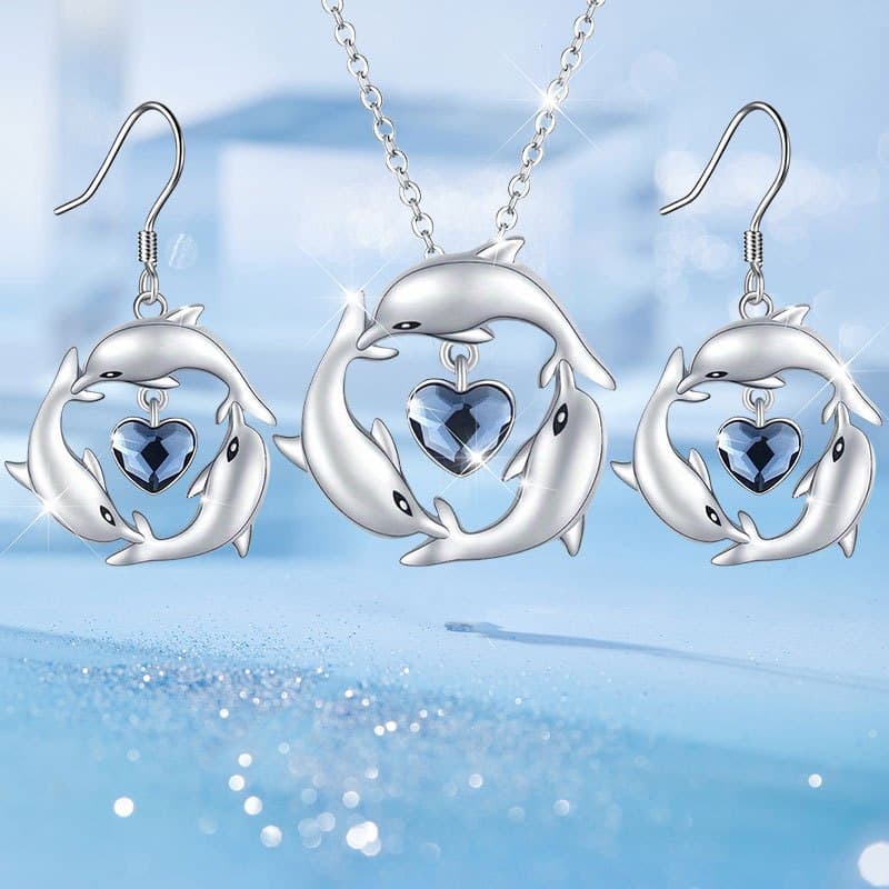TEMU 3pcs Dolphin Shining Creative Personalized Fashion Earrings Necklace Party Commemorative Jewelry Exquisite Christmas Birthday Gift