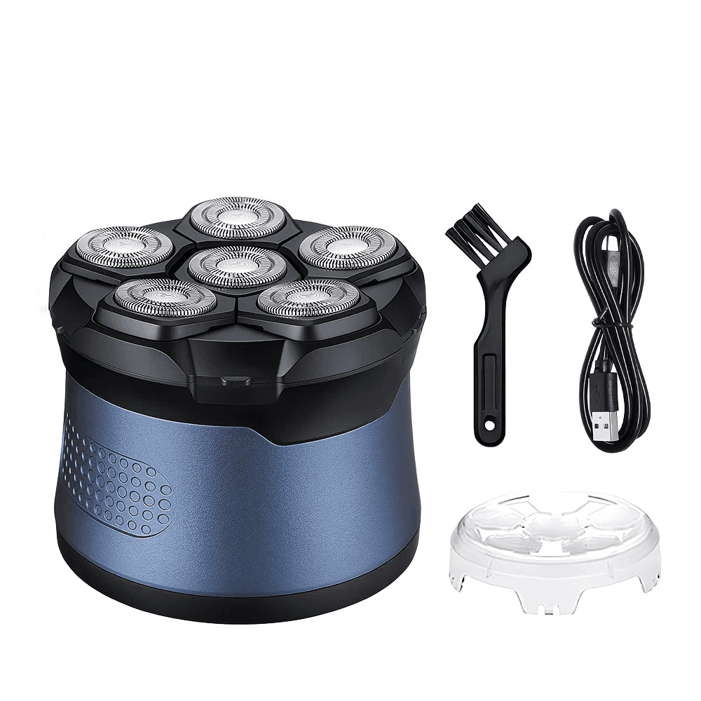 TEMU Men's Usb Rechargeable 6-blade Head Shaver: Digital Display, Portable, Easy Bald Look At Home - Suitable Gift Or Personal Use