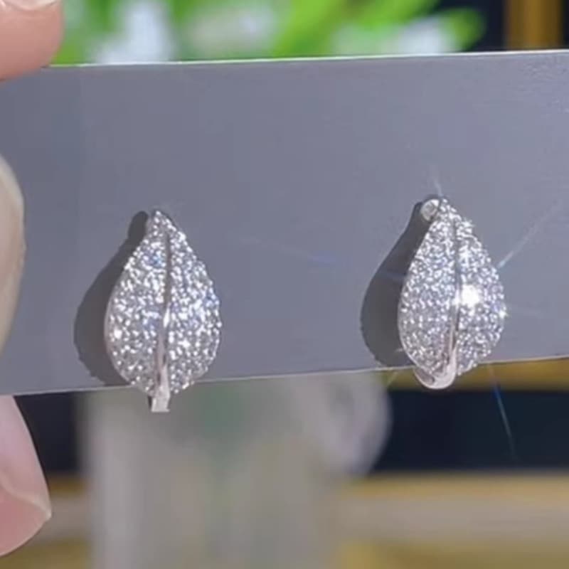 TEMU Exquisite Cute Leaf Shaped Inlay Synthetic Zirconia Hoop Earrings For Women Daily Casual Date Jewelry Sweet Accessories