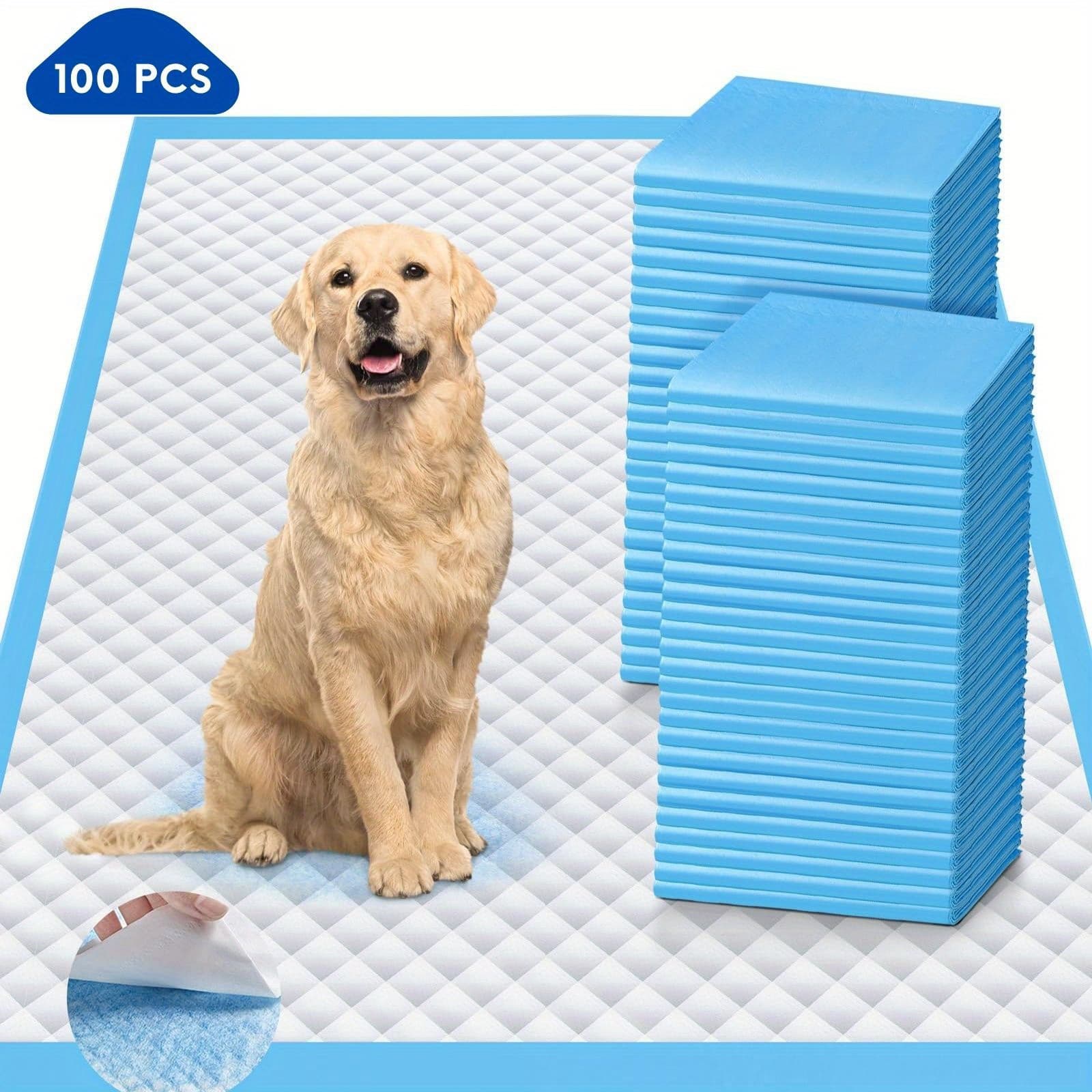 TEMU Extra Large Thick Dog Pee Pads 24" X 24" - Ultra Absorbent 6-layer Design With Lock- | Extra Large Leak-proof Disposable Potty Pads For Puppies, Senior Dogs & Homes, 50/ 100/ 200/ 300/ 400-sheets