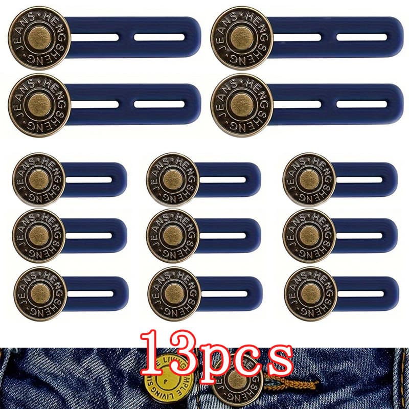 TEMU 13pcs Adjustable Jeans Belt Extenders - Stainless Steel , Rubber Panel, , Non-textile Weaving, Size, Round Button, Seamless Denim Belt Extender Set For Men And Women