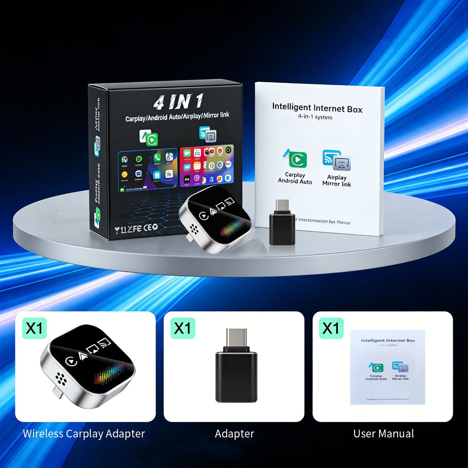 TEMU 2026 Upgraded Mini Adapter, With Colored Breathing Light - Wired To Wireless, , Bt 5.0, Usb & Usb-c Compatible, Works With Ios Carplay & Auto