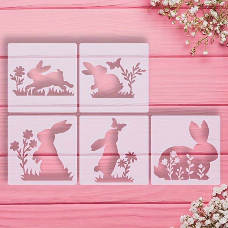 TEMU 5pcs Cute And Flower Stencil Set - Washable And Reusable - Durable Pce Milky White Stencils - Ideal For Decor, Wall Graffiti Art, Stone, Wood, And Paper Craft Projects