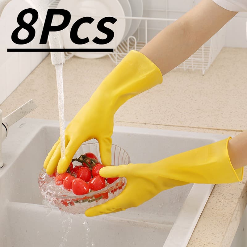 TEMU 8-pack Heavy-duty Latex Dishwashing Gloves | , Reusable, Soft And Durable Cleaning, Suitable For Home, Restaurant, And Commercial Use