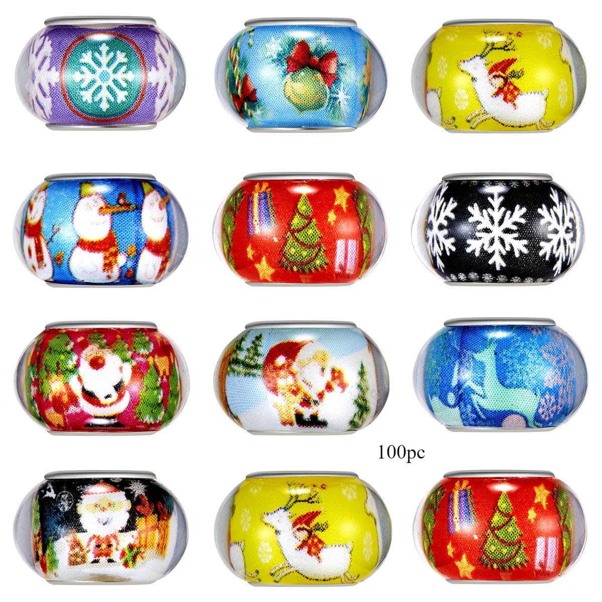 TEMU 100pcs Mix Silvery Color Large Hole Bead Resin Christmas European Charm Bracelet Spacer For Jewelry Making