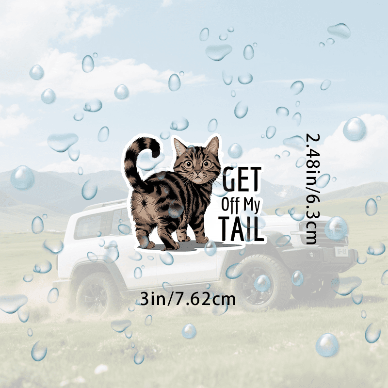 TEMU Funny Cat Get Off My Tail Sticker - Self-adhesive Vinyl Decal With Design, Durable Plastic Car Window Decoration For Cars, Trucks, Vehicle Decoration, Design, Easy Application