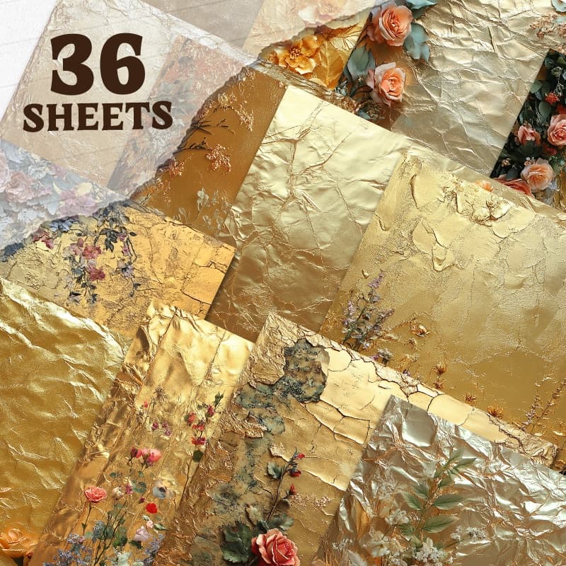 TEMU 36 Golden Background Illustration Paper, Decorative Paper Suitable For Background Decoration, Rubbish Diary Handmade Scenes