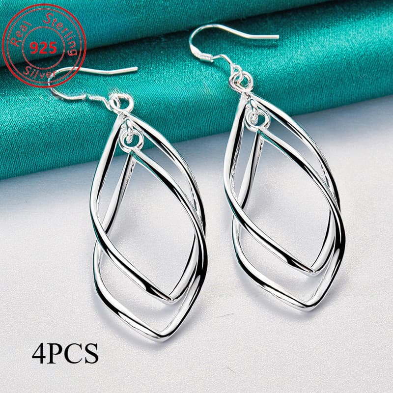 TEMU 4pcs - S925 Sterling Silver - Shape - Double Ring Earrings - Hypoallergenic - Elegant - Wear And Gift - Perfect Gift