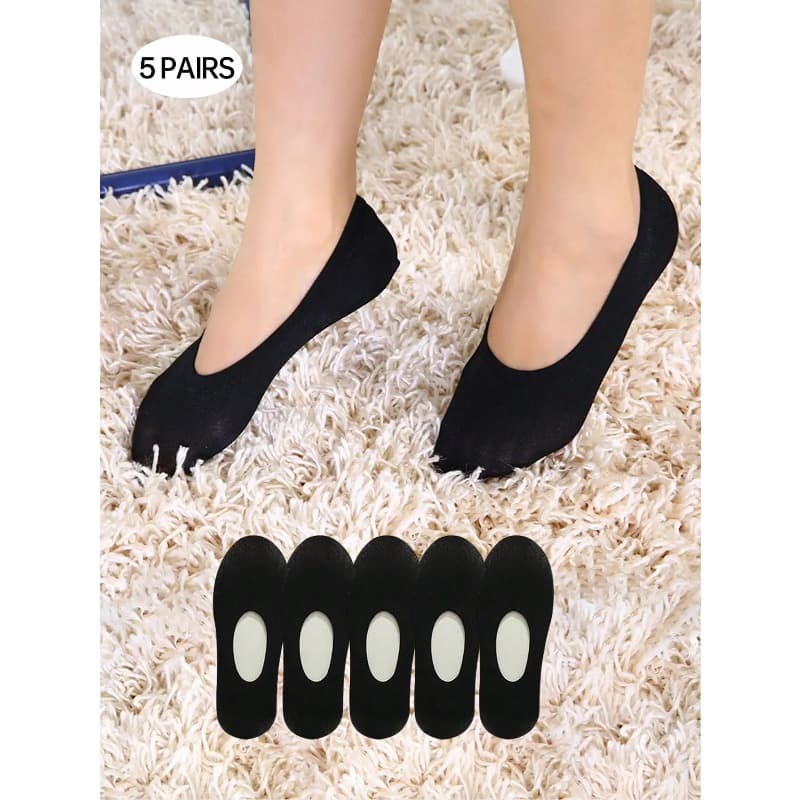 TEMU 5 Pairs Women's Black Invisible Socks - High-elastic Lightweight Mesh Non-slip Boat Socks Suitable For Sneakers,, Athletic Wear, Machine Washable Mercerized For Durability &, Low-cut Invisible