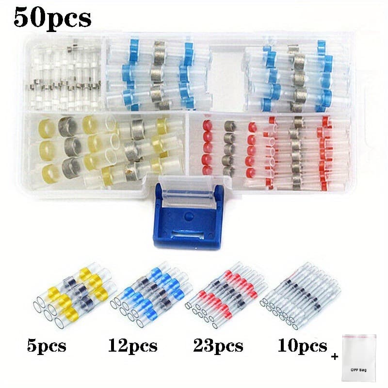 TEMU 1box Thickening Solder Ring Shrinkable Tube, Shrink Tubing+1pc Opp Bag, Heat Shrinkableable Solder Sleeves Wire Crimp Terminals Connectors With Box Heat Cable Connector