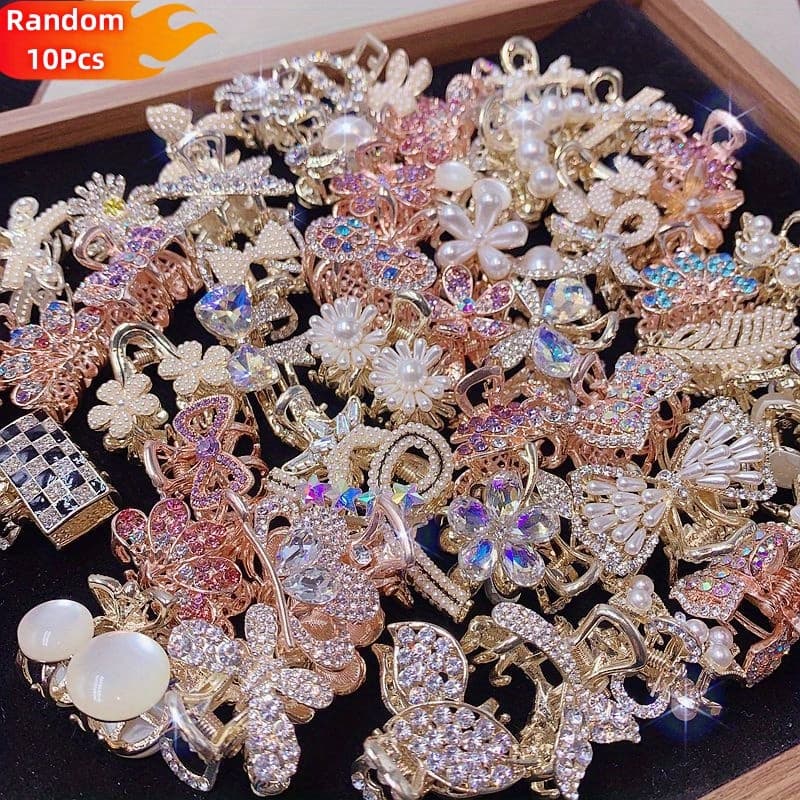 TEMU Random 10pcs Luxrious Zirconia Bow Hair Additions For Women- Charm Claw Clips, Colorful Non-slip Hair Claw Jaw Clips, Elegant Barrettes Headwear, Suitable For Styling & Wedding, Daily Accessory