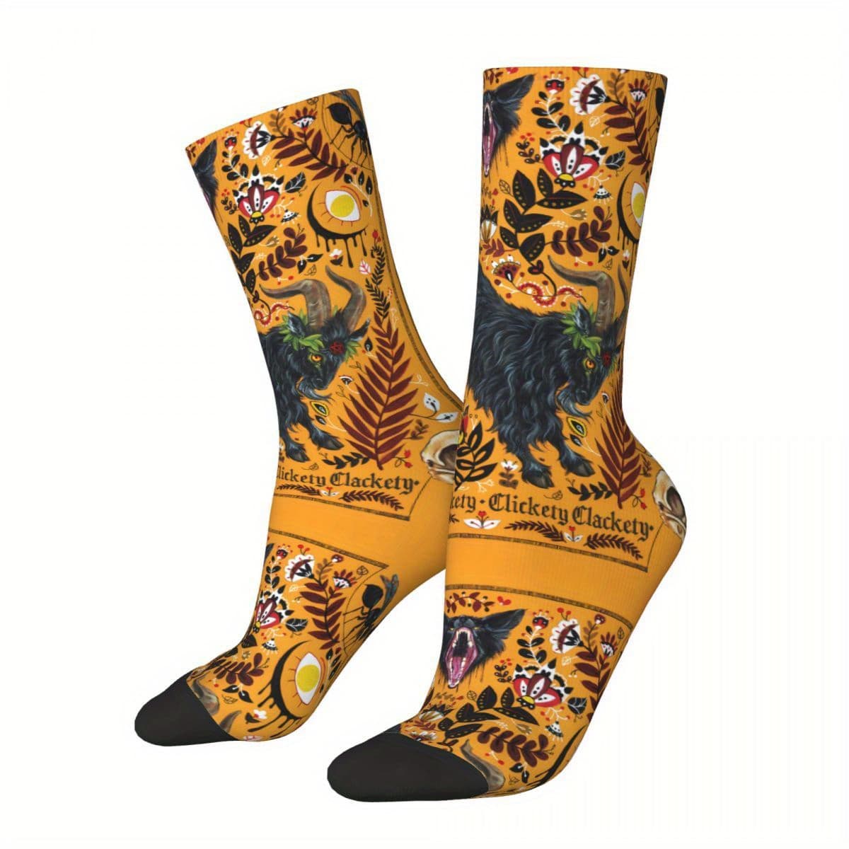 TEMU 1 Pair Biihudu Vintage Goat The Witch Men's Socks, Hip Hop Pattern Printed, Funny Crew Sock, Knit Fabric, 95% Polyester 5% Elastane, All , 300 G/m² - Hand Wash/, For Halloween