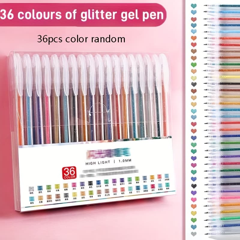 TEMU 36-color Changing Flash Pen Set, Quicksand, Flash Crystal, Random Gel Pen, Aurora Flash Pen, Fluorescent Pen