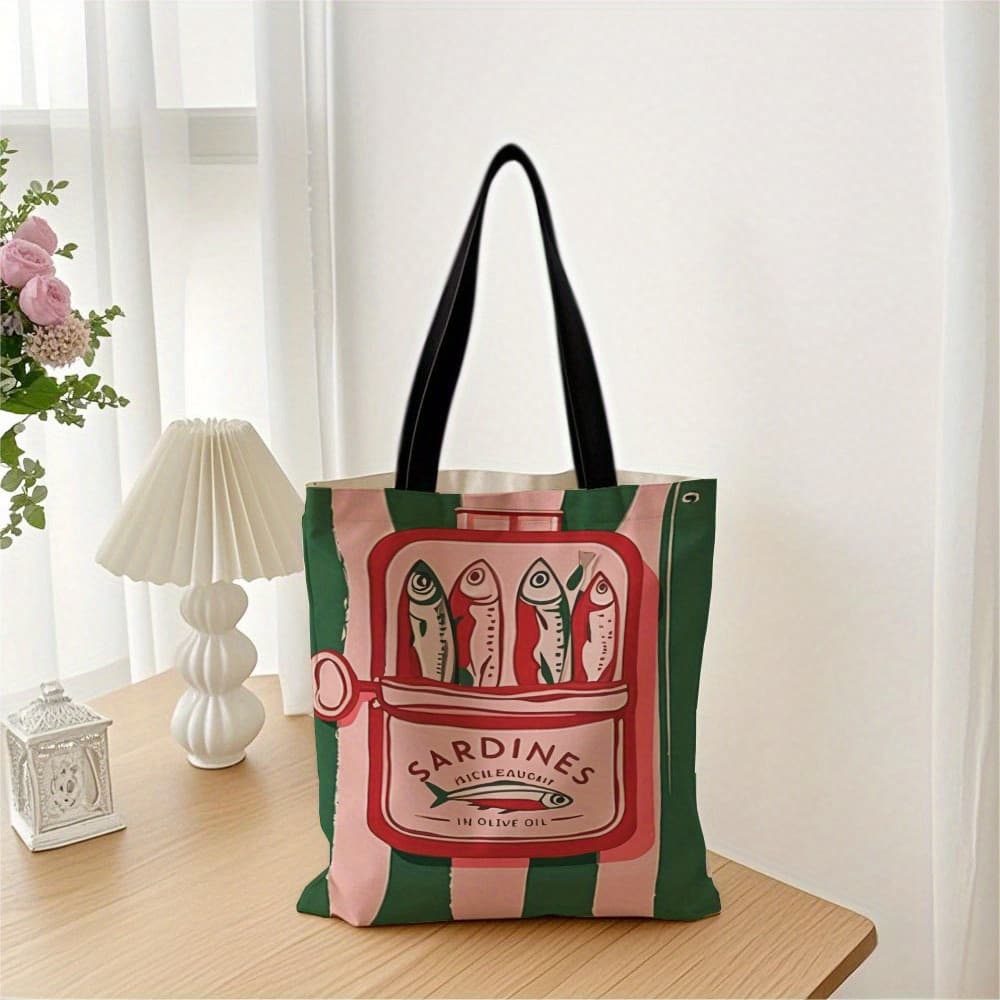 TEMU 1-person Sardine Bag - Art Design With Pink And Green Illustration, Durable, Foldable