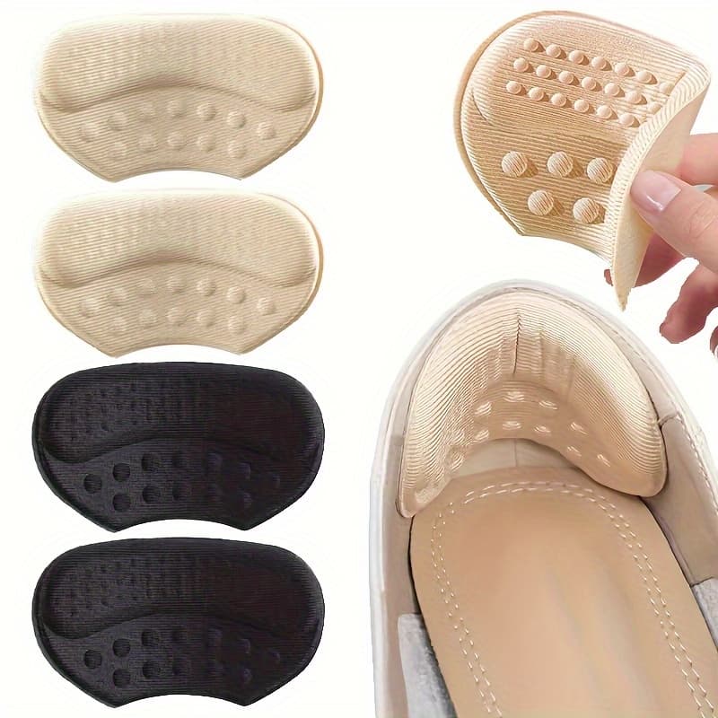 TEMU Of Self-adhesive Heel Pads In Beige, Black, And Brown - Hypoallergenic Polyester Fiber, Non-slip And Blister-resistant Insoles, Suitable For Oversized Shoes