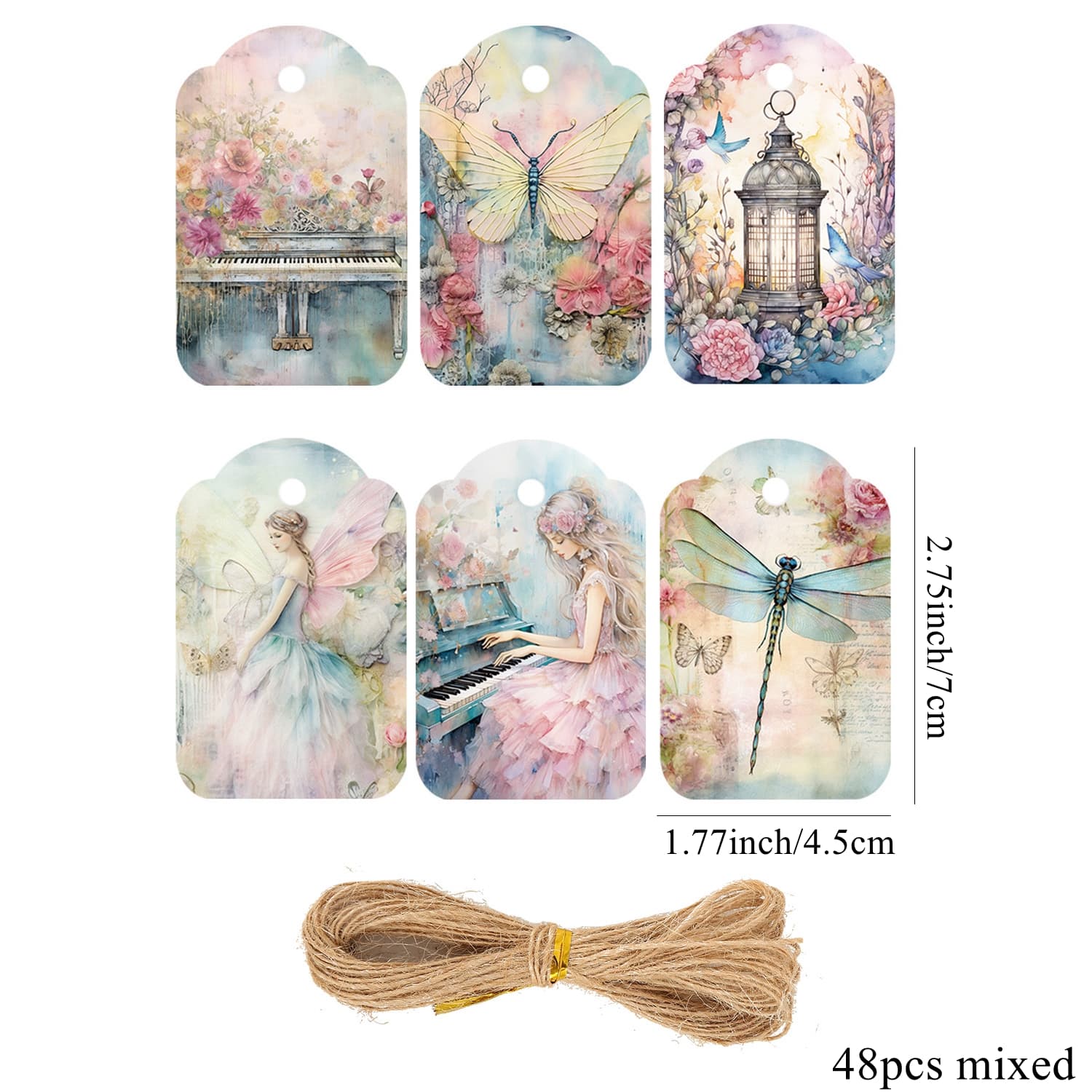 TEMU 48pcs/ Set Fairy Insect Hanging Tags Cartoon Paper Labels For Happy Birthday Party Decorations Diy Junk Journal Gifts Packaging Supply