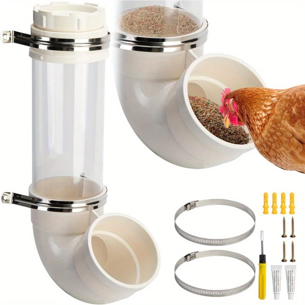 TEMU Automatic Chicken Feeder-17 Inch Pvc Pipe Poultry Feeders -large Hanging Gravity Chicken Feeder For Coop Ducks Turkeys Geese(5.6 Pound)