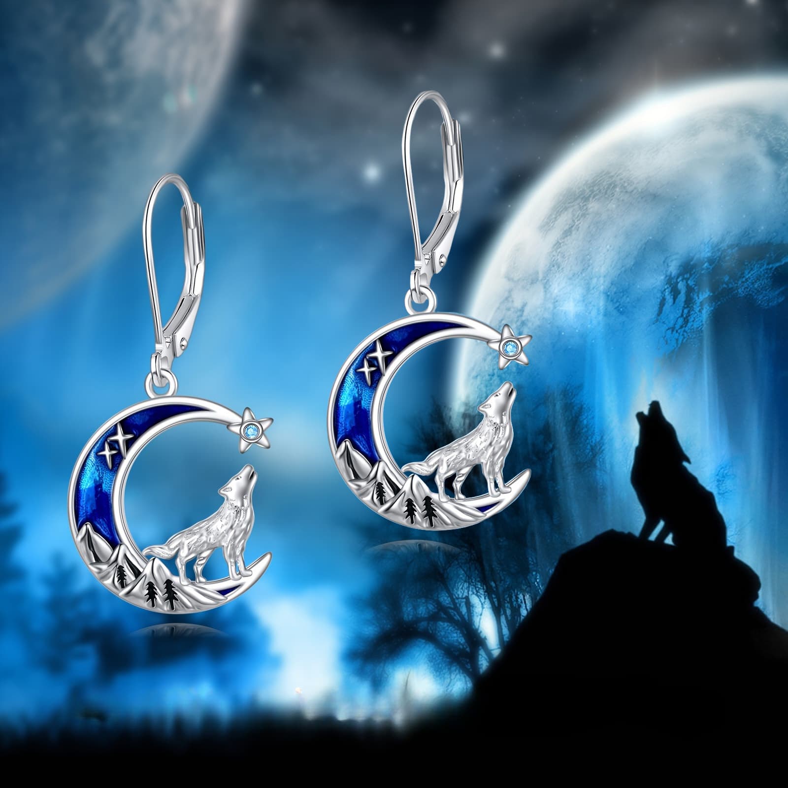 TEMU Chic Wolf Moon Earrings - Vintage Style, Alloy, Daily Wear & Special Occasions, Ideal Gift For , Wolf Earrings